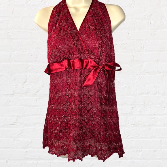 Studio 1940 Tops - Studio 1940 Women’s Size 18 Lace Halter Top Red Silver Metallic Treading
